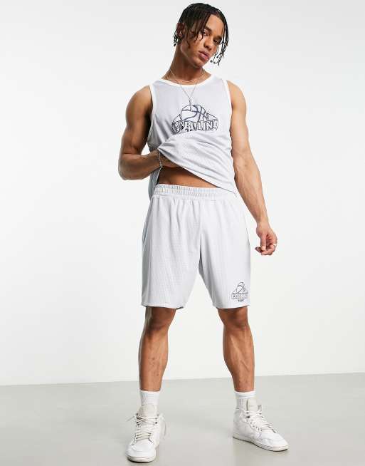 Topman basketball shorts with Carolina print in grey (part of a set) 