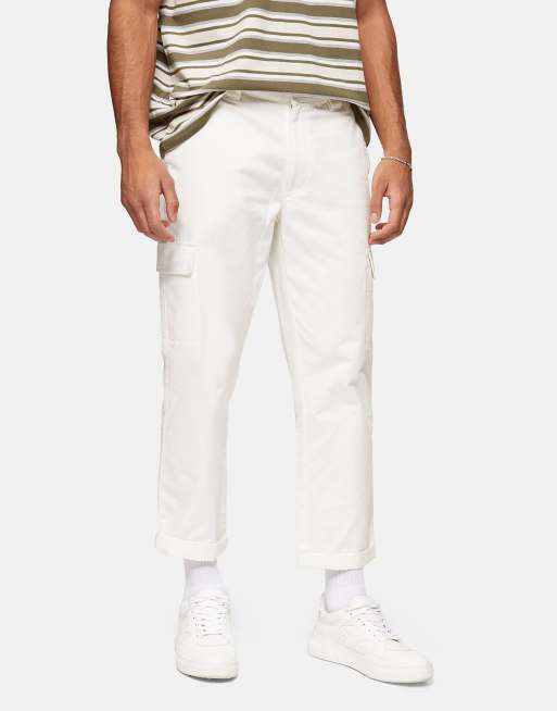 Topman – Baumwoll-Cargohose mit weitem Schnitt in Weiß