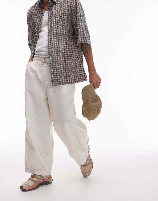 Topman – Baumwoll-Hose mit weitem Bein in gebrochenem Weiß