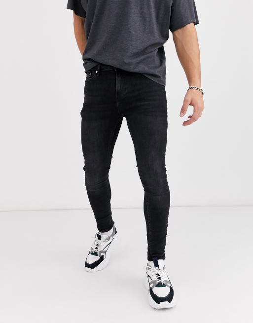 Topman – Bawełniane jeansy o bardzo obcisłym kroju w kolorze spranej czerni 
