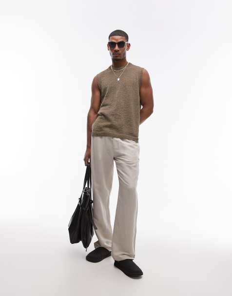Topman – Beiga linnebyxor med vida ben - view 1