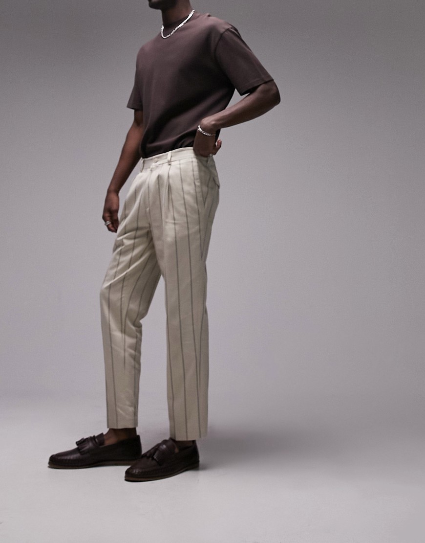 Topman beige and brown striped suit trouser-Neutral