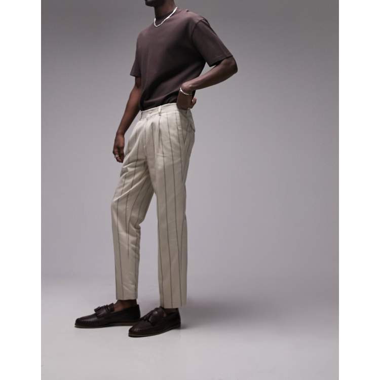 Beige striped trousers sale