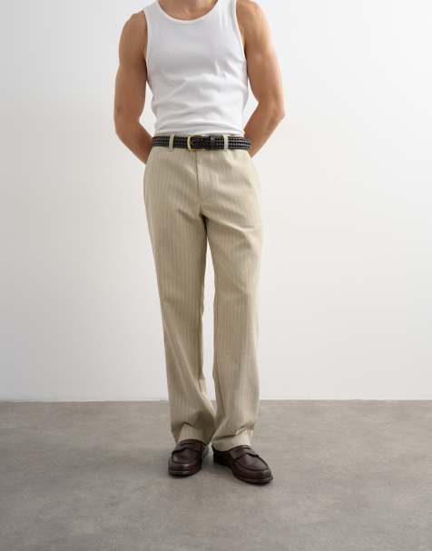 Topman - Beige bukser med brede ben og striber - view 1