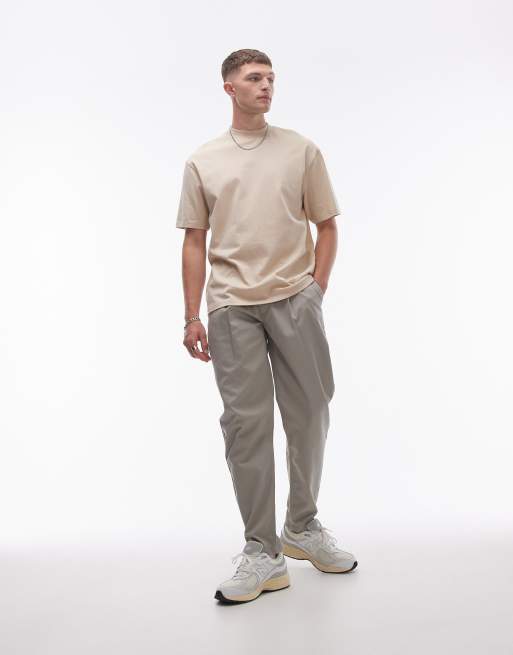 Topman - Beige bukser med indsnævrede ben og dobbelte læg