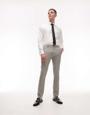Topman Beige Check Suit Pants-neutral