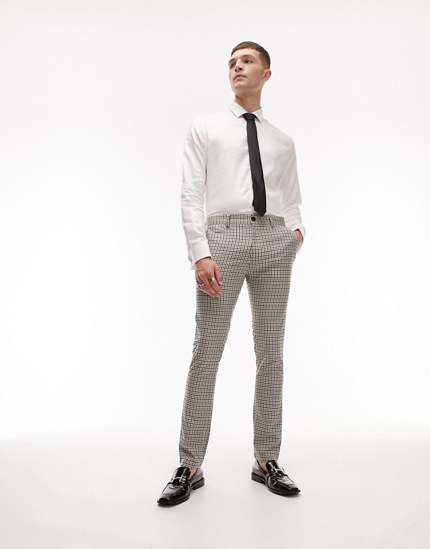 Topman beige check suit trousers-Neutral
