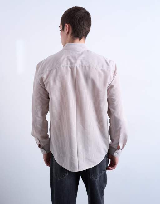 Topman - Beige gennemsigtig skjorte med striber i regular fit, 2 af 5