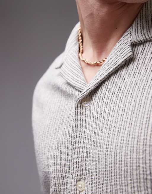 Topman - Beige kortærmet skjorte med teksturerede striber, 2 af 4