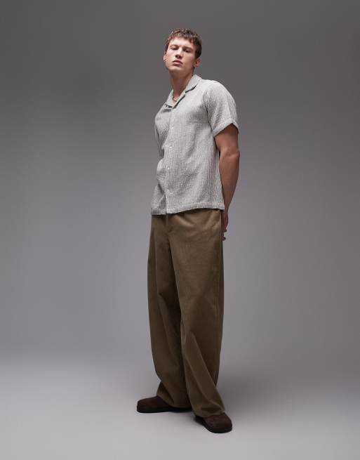 Topman - Beige kortærmet skjorte med teksturerede striber, 3 af 4