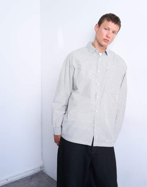 Topman – Beige- och svartrandig skjorta i oversize fit - view 1
