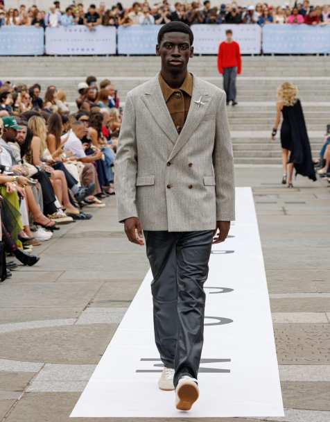 Topman - Beige og dobbeltradet blazer med sildebensmønster - view 1