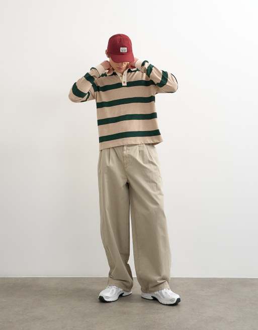 Topman - Beige og grøn cropped afslappet rugby-polo med lange ærmer, 2 af 5