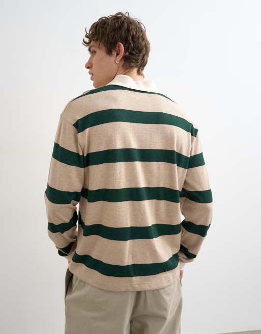 Topman - Beige og grøn cropped afslappet rugby-polo med lange ærmer, 3 af 5