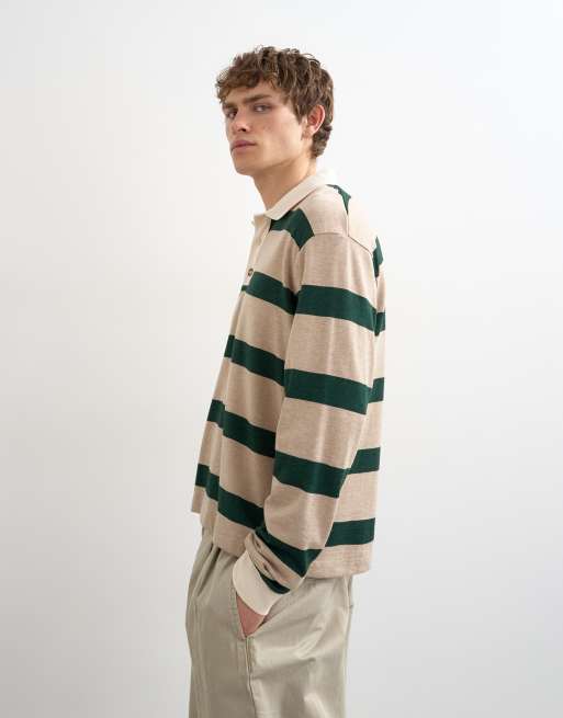 Topman - Beige og grøn cropped afslappet rugby-polo med lange ærmer, 4 af 5