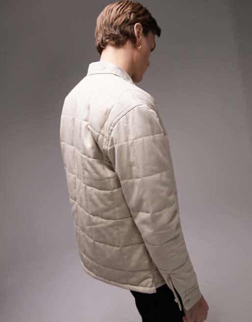 Topman - Beige og vatteret overskjorte med lange ærmer i almindelig pasform, 2 af 4