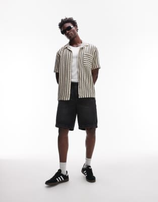 Topman - Beige oversized jerseyskjorte med knapper og striber - view 1