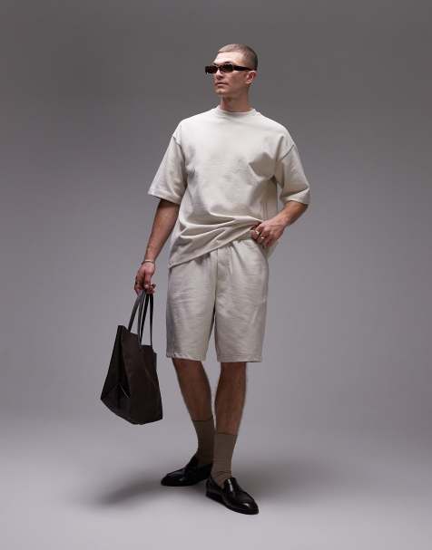 Topman - Beige oversized shorts i hørblanding - view 1