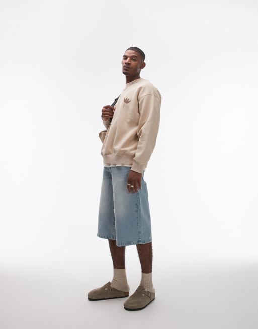 Topman - Beige oversized sweatshirt med broderi og blomst foran og bagpå, 3 af 4