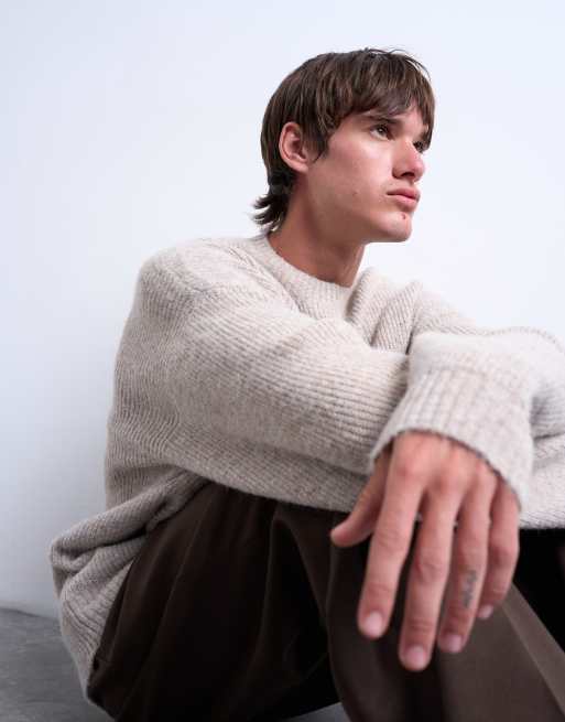 Topman - Beige oversized trøje med rund hals, 2 af 5
