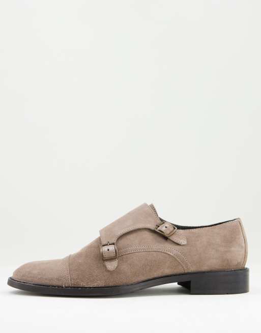 Topman beige real suede Morley monk shoes | ASOS