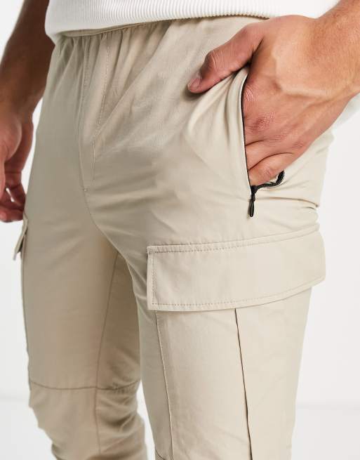 Topman - Beige skinny-cargobukser med klip-og-sy-detaljer, 3 af 4