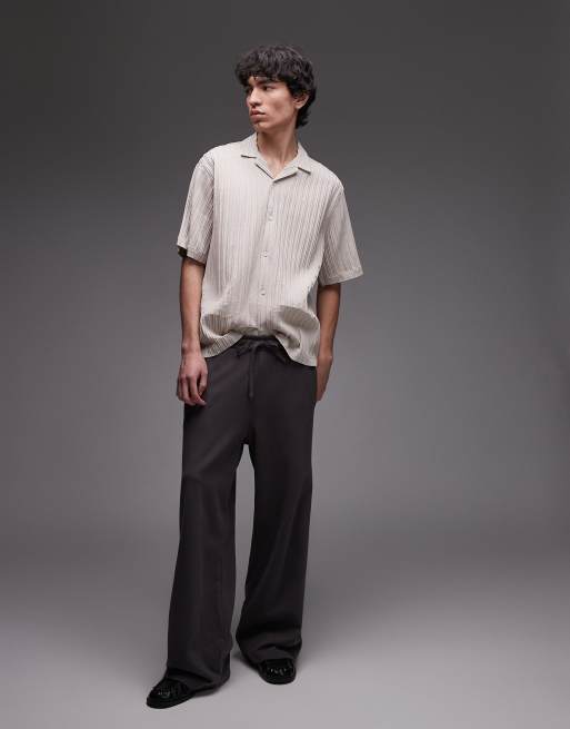 Topman - Beige skjorte med tekstur, korte ærmer og plisseringer, 3 af 4