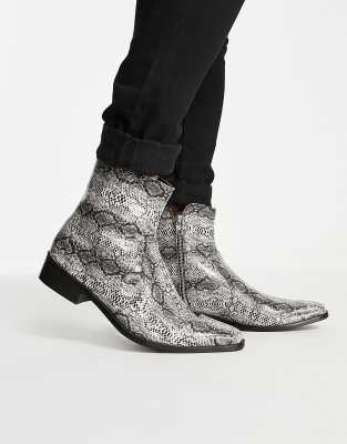 Topman beige snake print brave western boots ASOS