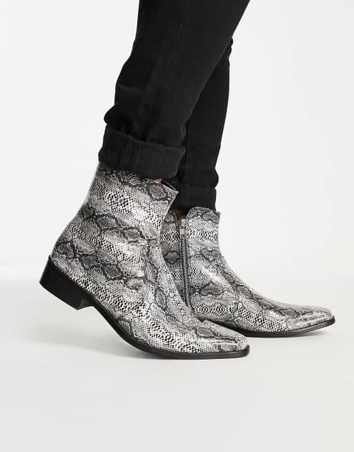 Topman beige snake print brave western boots