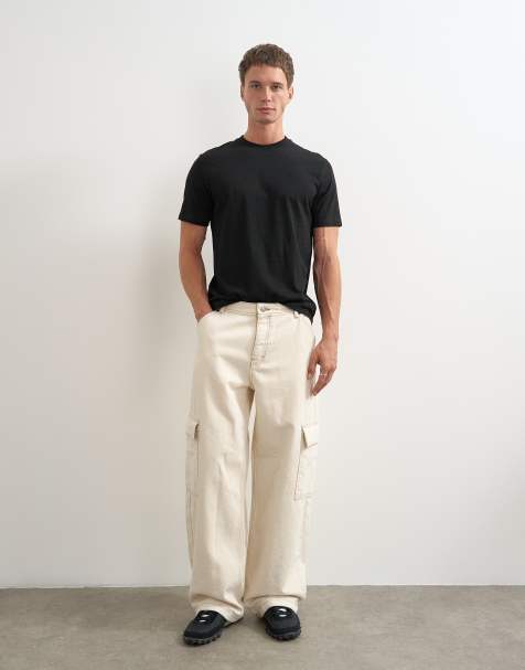 Topman – Beige, styva jeans i baggy fit med sidofickor - view 1
