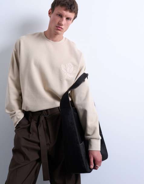 Topman – Beige sweatshirt i oversize med präglat blomtryck - view 1