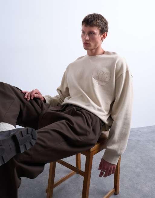 Topman – Beige sweatshirt i oversize med präglat blomtryck, 4 av 5