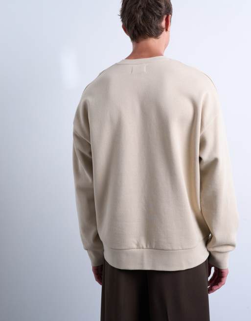 Topman – Beige sweatshirt i oversize med präglat blomtryck, 5 av 5