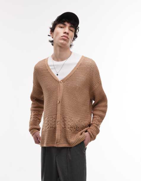 Topman – Beige, virkad kofta med panel - view 1