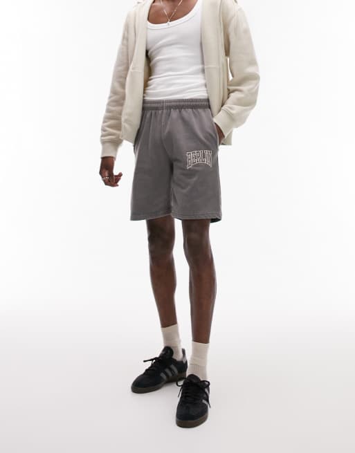 Topman Berlin embroidered shorts in washed black