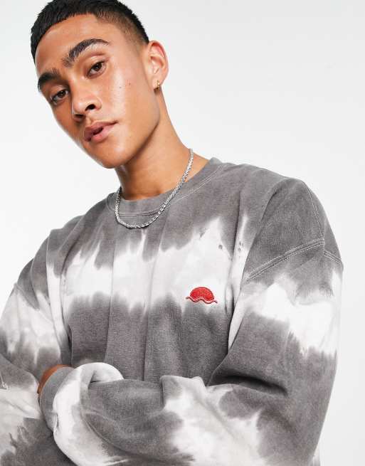 Topman – Besticktes Oversize-Sweatshirt in Schwarz-Weiß mit Batikstreifen