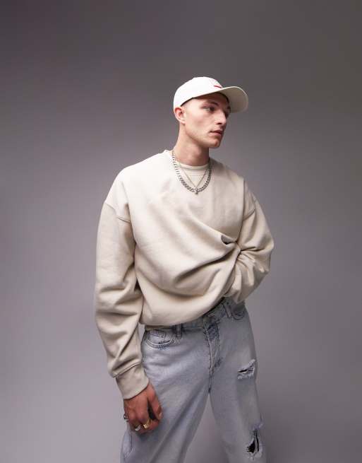 Topman – Beżowa gruba bluza o kroju extreme oversize