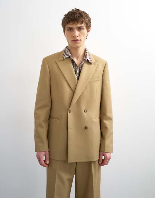 Topman – Beżowy garnitur o luźnym kroju z diagonalu, 2 z 3