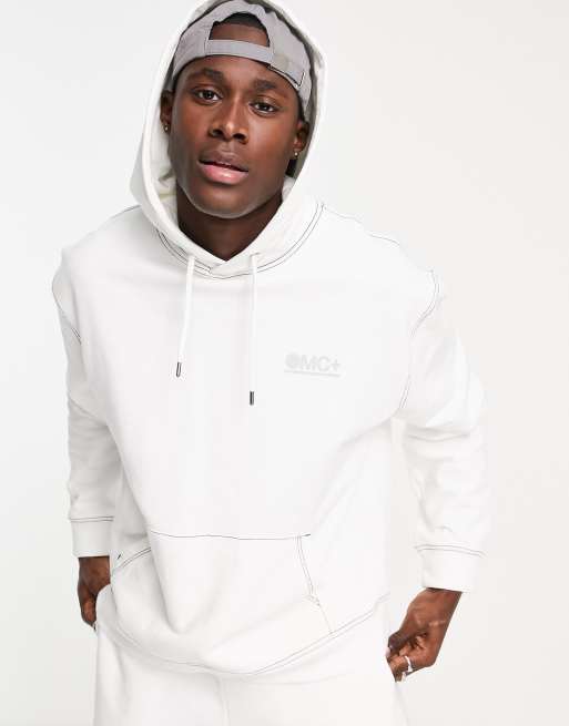 Topman – Biała bluza oversize z kapturem z odblaskowym nadrukiem OMC – część zestawu