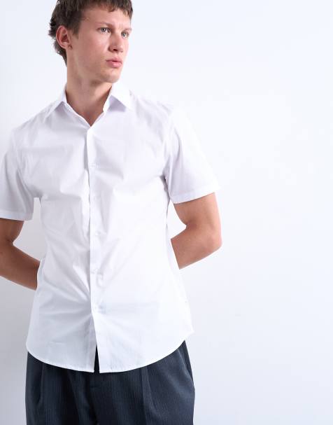 Topman short sleeve formal slim stretch fit shirt in white