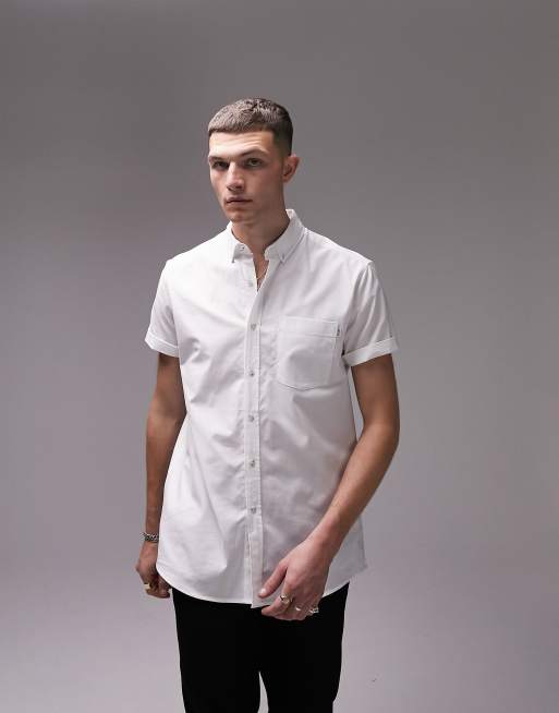 Topman – Biała koszula oxford o regularnym kroju z krótkimi rękawami