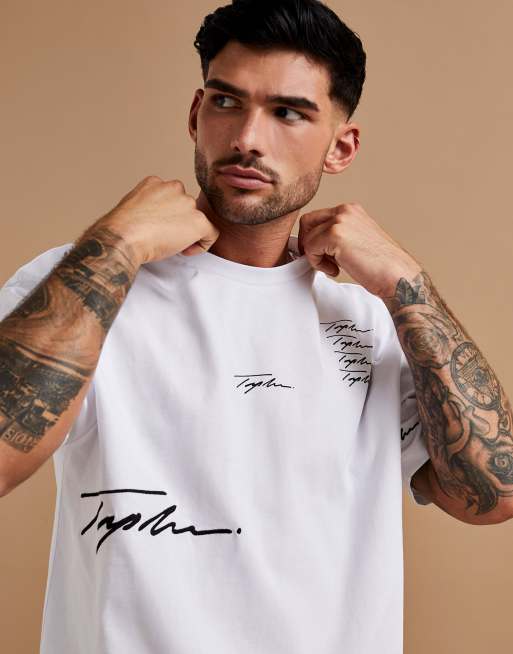 Topman – Biała koszula z markowym nadrukiem