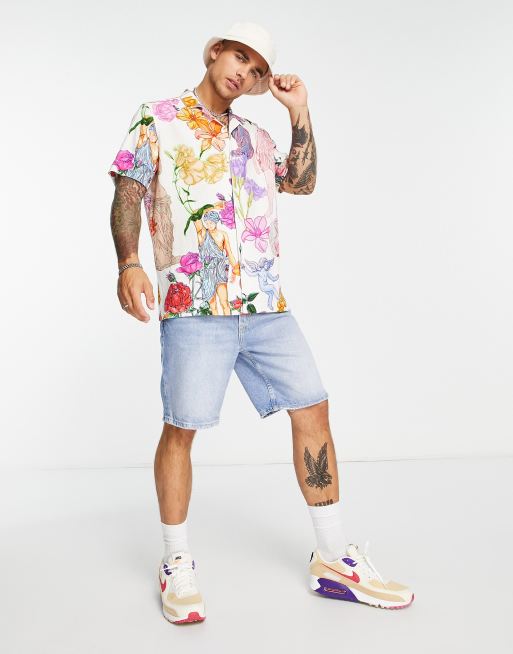 Topman – Biała lniana koszula w kwiatowy wzór, 4 z 4