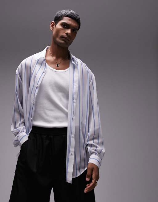 Topman – Biała prześwitująca koszula oversize z długimi rękawami w paski