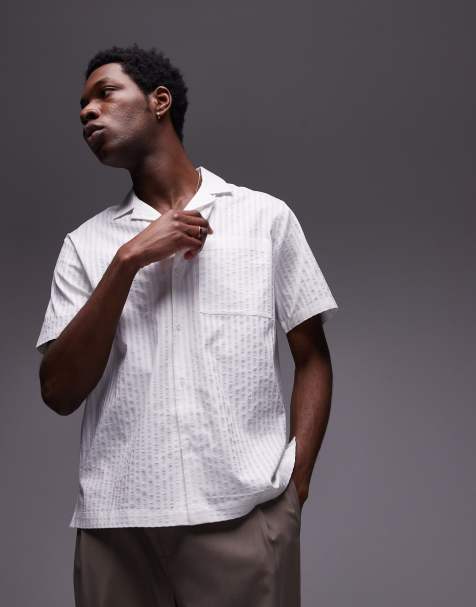 Topman textured stripe shirt in white