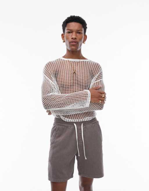 Topman – Biały ażurowy sweter dzianinowy z długimi rękawami