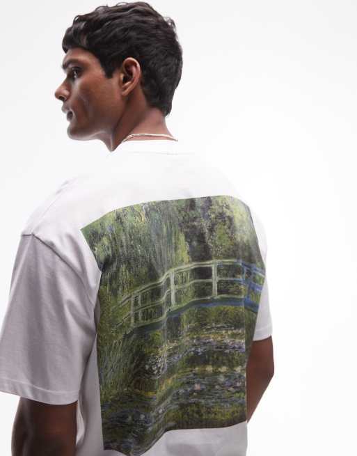 Topman – Biały T-shirt extreme oversize z motywem obrazu Moneta „Japoński mostek”
