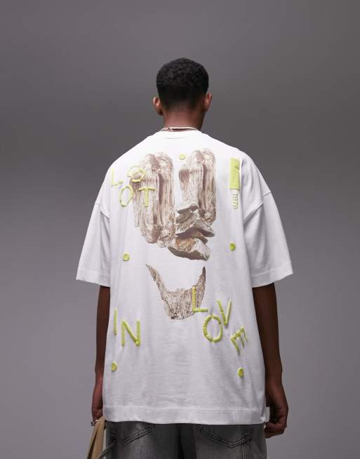 Topman – Biały T-shirt extreme oversize z nadrukiem z przodu i na plecach z napisem „Lost Love”
