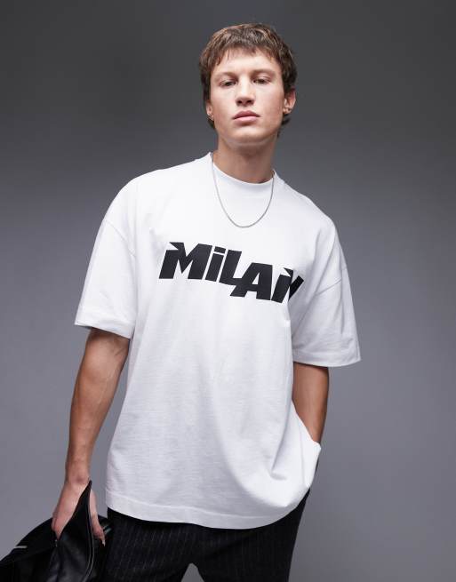 Topman – Biały T-shirt o fasonie extreme oversize z nadrukiem Milan