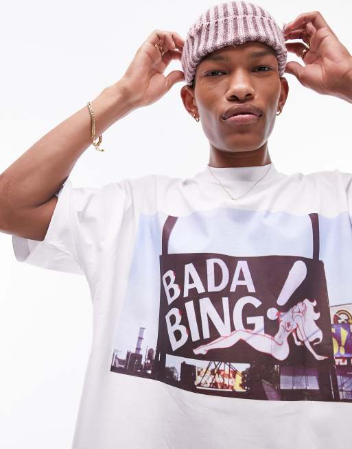 Topman – Biały T-shirt o fasonie extreme oversize z nadrukiem z motywem Sopranos